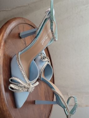 Women’s Embellished Light Blue Satin Slingback Heels